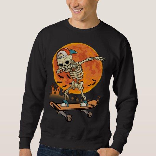 Skeleton Skateboard Dabbing  Halloween Costume Gif Trui (Voorkant)