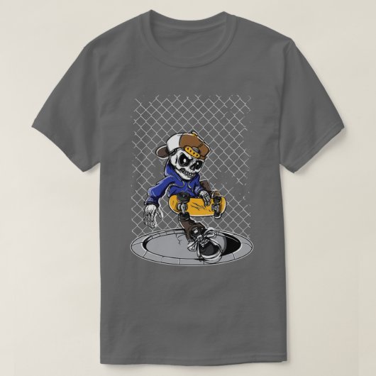 Skeleton Skateboard Fence Mangat T-shirt (Design voorkant)