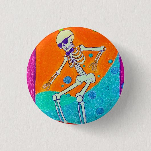 Skeleton Skateboarden Ronde Button 3,2 Cm (Voorkant)