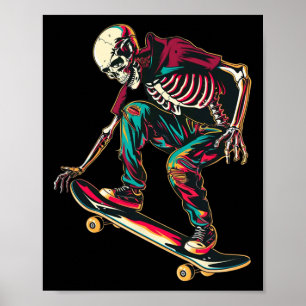 Skeleton Skateboarding – Retro Neon Skater Schedel Poster