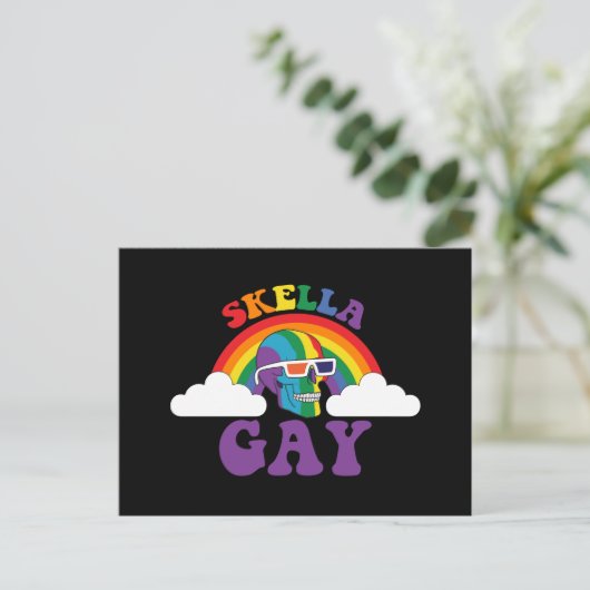 Skeleton Skella Gay Rainbow Pride Maand Briefkaart (Staand voorkant)