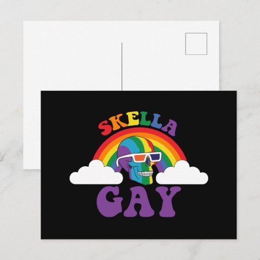 Skeleton Skella Gay Rainbow Pride Maand Briefkaart (Voorkant / Achterkant)
