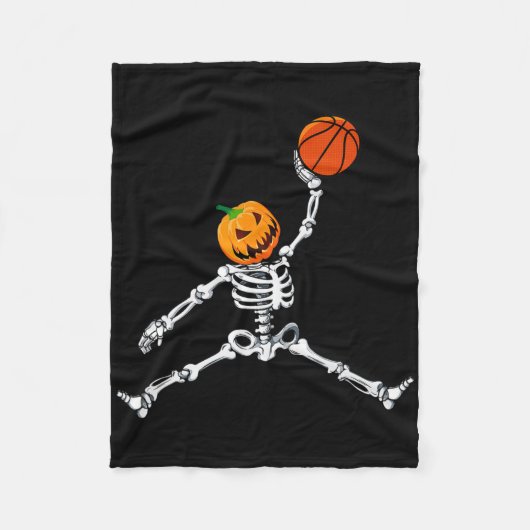 Skeleton Sketel Halloween Pumpkin Slam Dunk Fleece Deken (Voorkant)