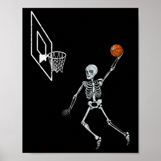 Skeleton Sketll Speler Dunking Hoop Hallow Poster (Voorkant)