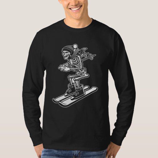 Skeleton Skiing Lazy Halloween Costume Cool Skull  T-shirt (Voorkant)