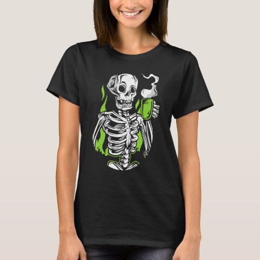 Skeleton Skull Alien Drink koffie T-shirt (Voorkant)