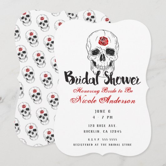 Skeleton Skull Botten Zwart Rood Rose Vrijgezellen Kaart (Voorkant / Achterkant)