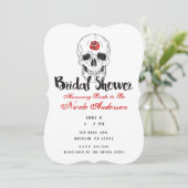 Skeleton Skull Botten Zwart Rood Rose Vrijgezellen Kaart (Staand voorkant)