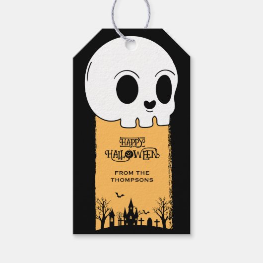 Skeleton Skull Graveyard Black Gothic Halloween Cadeaulabel (Voorkant)