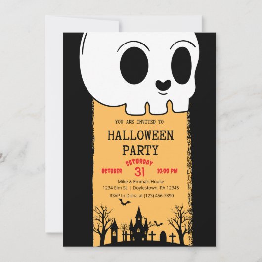 Skeleton Skull Graveyard Black Gothic Halloween Kaart (Voorkant)