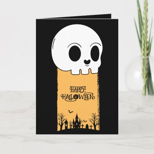 Skeleton Skull Graveyard Black Gothic Halloween Kaart (Voorkant)
