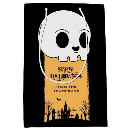 Skeleton Skull Graveyard Black Gothic Halloween Medium Cadeauzakje (Voorkant)