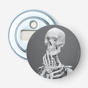Skeleton Skull Halloween Black en White Grey Button Flesopener