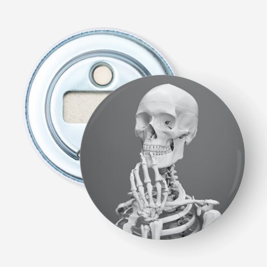 Skeleton Skull Halloween Black en White Grey Button Flesopener (Voorkant)