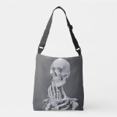 Skeleton Skull Halloween Black en White Grey Crossbody Tas (Voorkant)