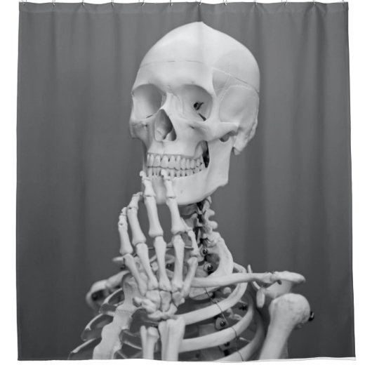 Skeleton Skull Halloween Black en White Grey Douchegordijn (Voorkant)