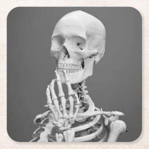 Skeleton Skull Halloween Black en White Grey Kartonnen Onderzetters