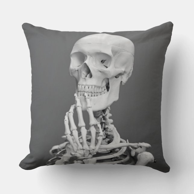 Skeleton Skull Halloween Black en White Grey Kussen (Voorkant)