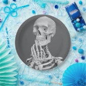 Skeleton Skull Halloween Black en White Grey Papieren Bordje (Feest)