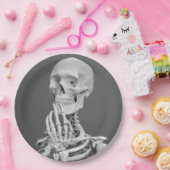 Skeleton Skull Halloween Black en White Grey Papieren Bordje (Feest)