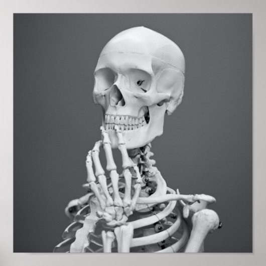 Skeleton Skull Halloween Black en White Grey Poster (Voorkant)