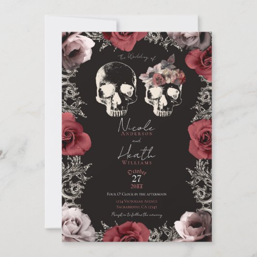 Skeleton Skull Mauve Dusty Roos Gothic Wedding Kaart (Voorkant)