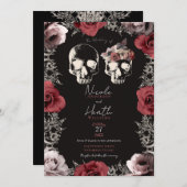 Skeleton Skull Mauve Dusty Roos Gothic Wedding Kaart (Voorkant / Achterkant)