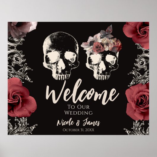 Skeleton Skull Mauve Dusty Roos Weddenschap Welkom Poster (Voorkant)