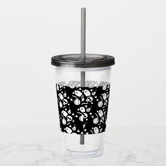 Skeleton Skull Pumpkin Script Monogramed Acryl Acryl Drinkbeker (Rechts)