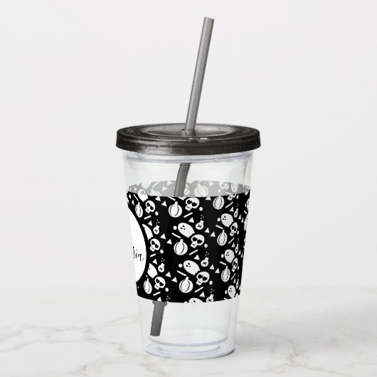 Skeleton Skull Pumpkin Script Monogramed Acryl Drinkbeker (Achterkant)