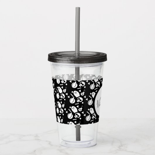 Skeleton Skull Pumpkin Script Monogramed Acryl Drinkbeker (Voorkant)