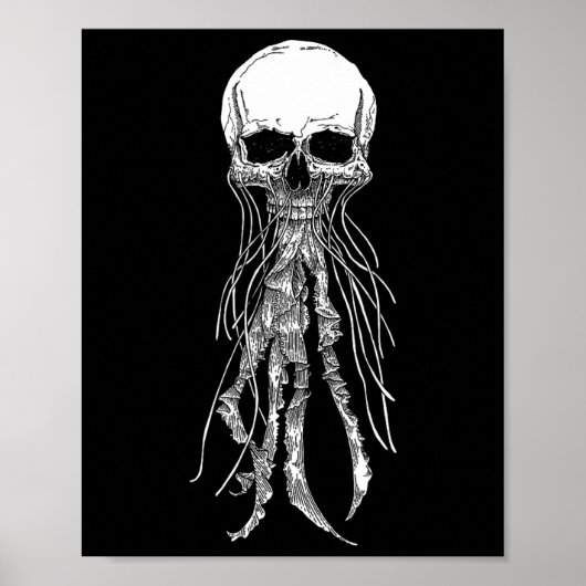 Skeleton Skull Scary Jellyfish Halloween Rock N Ro Poster (Voorkant)