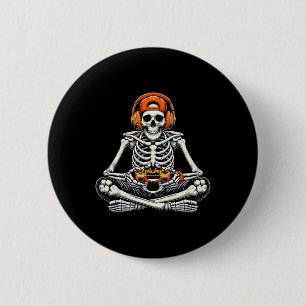 Skeleton Skull Videogame Gamer Mannen Boys Hallowe Ronde Button 5,7 Cm