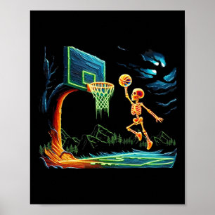 Skeleton Slam Dunk Hoop Bysketbyll Halloween Manne Poster