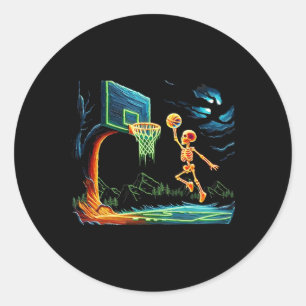 Skeleton Slam Dunk Hoop Bysketbyll Halloween Manne Ronde Sticker