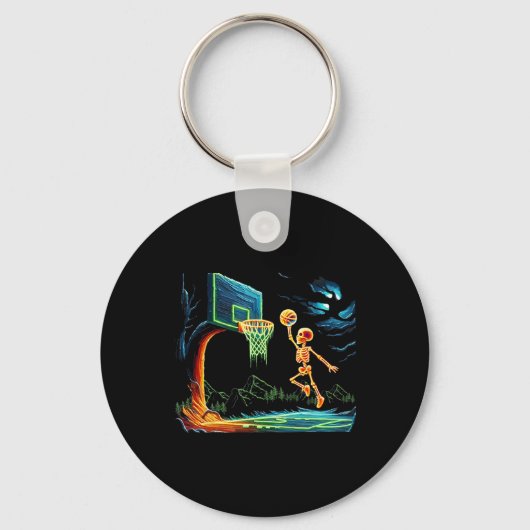 Skeleton Slam Dunk Hoop Bysketbyll Halloween Manne Sleutelhanger (Voorkant)