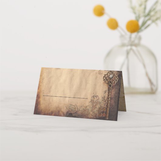 Skeleton Sleutel Antiek Gotische Bruiloft Plaatskaartje (Voorkant)