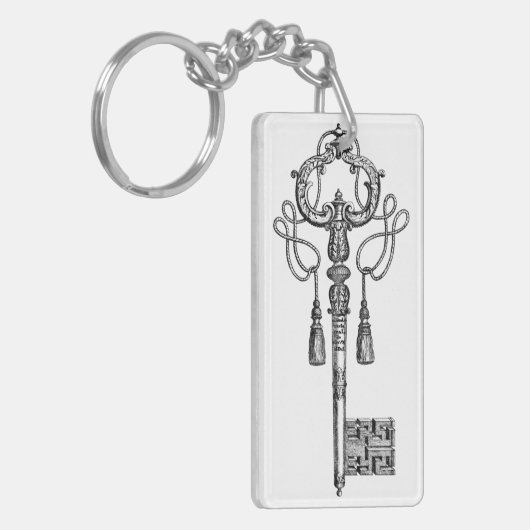 Skeleton sleutel antiek zwart en wit elegant sleutelhanger (Voorkant Links)