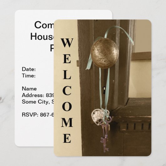 Skeleton Sleutel & Deur Antiek Housewarming Uitnod Kaart (Voorkant / Achterkant)