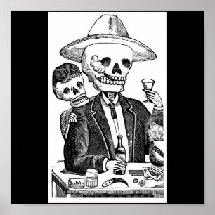 Skeleton Smoking and Drinking Tequila Poster