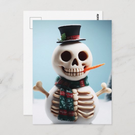Skeleton Sneeuw Man Met Wortel en Sjaal Briefkaart (Voorkant / Achterkant)
