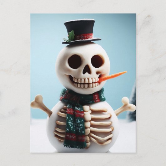 Skeleton Sneeuw Man Met Wortel en Sjaal Briefkaart (Voorkant)