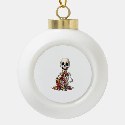 Skeleton Snoep Bowl Halloween Keramische Bal Ornament (Voorkant)