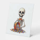 Skeleton Snoep Bowl Halloween Reclamebord Met Voetstuk (Voorkant)