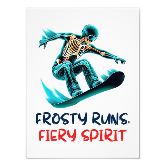 Skeleton Snowboarder in beweging Foto Afdruk (Voorkant)