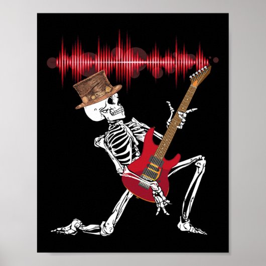 Skeleton Spelen Elektrische Gitaar Grappig Hallowe Poster (Voorkant)