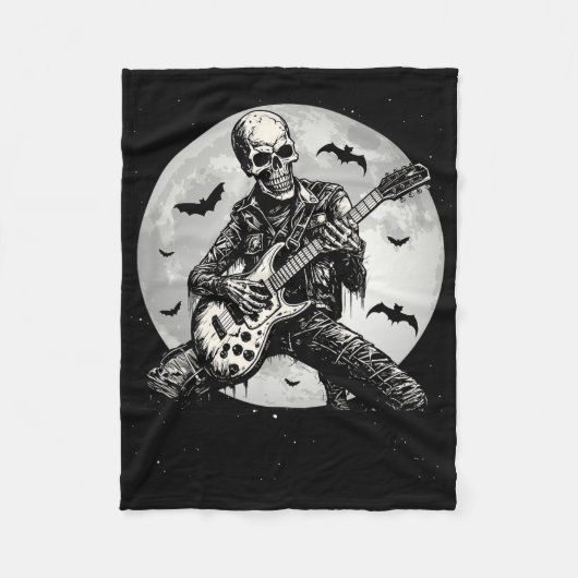 Skeleton Spelen Gitaar Punk Rock Muziek Halloween Fleece Deken (Voorkant)