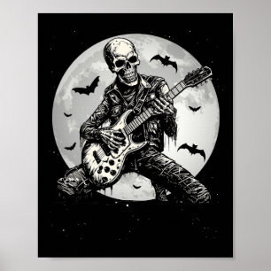 Skeleton Spelen Gitaar Punk Rock Muziek Halloween Poster