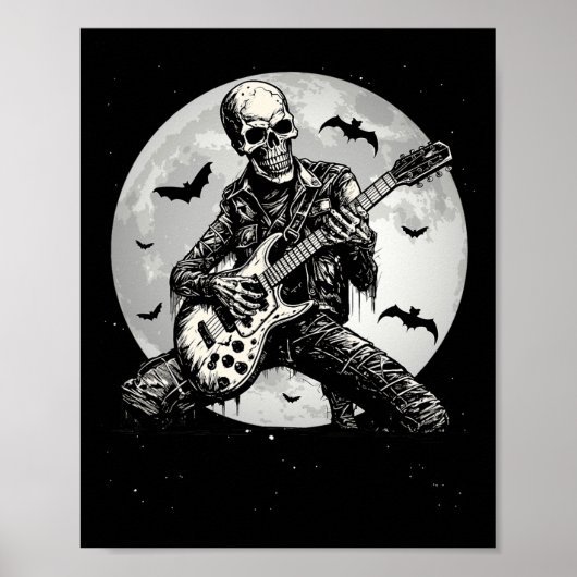Skeleton Spelen Gitaar Punk Rock Muziek Halloween Poster (Voorkant)
