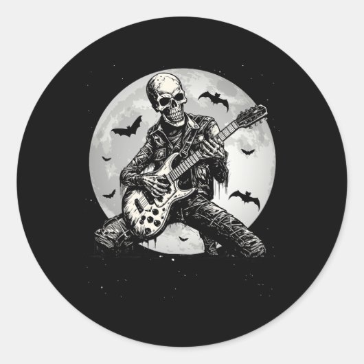 Skeleton Spelen Gitaar Punk Rock Muziek Halloween Ronde Sticker (Voorkant)